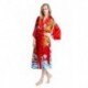 Grace Silk 100% Silk Long Robe Kimono, Hand Painted, Dragons of Sea and Sky, Scarlet