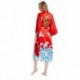 Grace Silk 100% Silk Long Robe Kimono, Hand Painted, Dragons of Sea and Sky, Scarlet