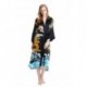 Grace Silk 100% Silk Long Robe Kimono, Hand Painted, Dragons of Sea and Sky, Black