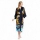 Grace Silk 100% Silk Long Robe Kimono, Hand Painted, Dragons of Sea and Sky, Black