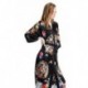 Grace Silk 100% Silk Long Robe Kimono, Blossom Bouquets, Black
