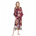 Grace Silk 100% Silk Long Robe Kimono, Blossom Bouquets, Burgundy