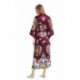 Grace Silk 100% Silk Long Robe Kimono, Blossom Bouquets, Burgundy