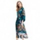 Grace Silk 100% Silk Long Robe Kimono, Blossom Bouquets, Teal