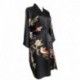 Grace Silk 100% Silk Short Robe Kimono, Avian Garden, Black