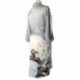Grace Silk 100% Silk Short Robe Kimono, Lovebirds in Plum Blossom Branches, Silver