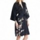 Grace Silk 100% Silk Short Robe Kimono, Plum Blossoms, Black