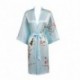 Grace Silk 100% Silk Short Robe Kimono, Plum Blossoms, Light Blue