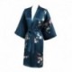 Grace Silk 100% Silk Short Robe Kimono, Plum Blossoms, BlueGreen