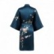 Grace Silk 100% Silk Short Robe Kimono, Plum Blossoms, BlueGreen
