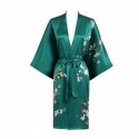Grace Silk 100% Silk Short Robe Kimono, Plum Blossoms, Green
