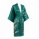 Grace Silk 100% Silk Short Robe Kimono, Plum Blossoms, Green