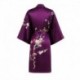 Grace Silk 100% Silk Short Robe Kimono, Plum Blossoms, Purple