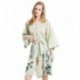Grace Silk 100% Silk Short Robe Kimono, Birds & Blossoms, Light Olive