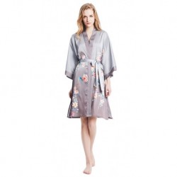 Grace Silk 100% Silk Short Robe Kimono, Pretty Blossoms, Hazel Wood