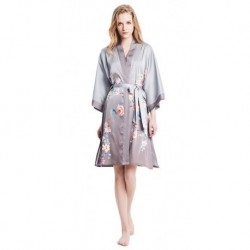 Grace Silk 100% Silk Short Robe Kimono, Pretty Blossoms, Hazel Wood