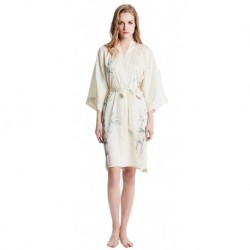 Grace Silk 100% Silk Short Robe Kimono, Branches & Blossoms, Peach