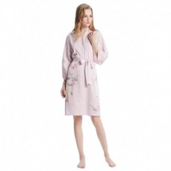 Grace Silk 100% Silk Short Robe Kimono, Lovely Flowers, Pink