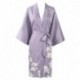 Grace Silk 100% Silk Short Robe Kimono, Winter Blossoms, Lavender