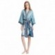 Grace Silk 100% Silk Short Robe Kimono, Water Lily Blossoms, Steel