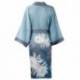 Grace Silk 100% Silk Short Robe Kimono, Water Lily Blossoms, Steel