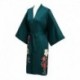 Grace Silk 100% Silk Short Robe Kimono, Fragrant Garden, Teal