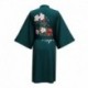 Grace Silk 100% Silk Short Robe Kimono, Fragrant Garden, Teal