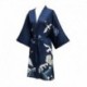 Grace Silk 100% Silk Short Robe Kimono, Cranes Over The Sea, Blue