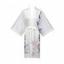 Grace Silk 100% Silk Short Robe Kimono, Peacock Paradise, White