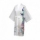 Grace Silk 100% Silk Short Robe Kimono, Peacock Paradise, White