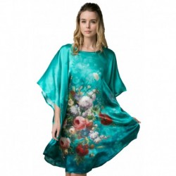 Grace Silk 100% Silk Nightgown, Floral Bouquet, BlueGreen