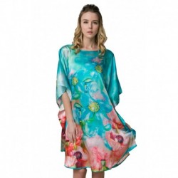 Grace Silk 100% Silk Nightgown, Floral Queen, Blue/Muticoloured