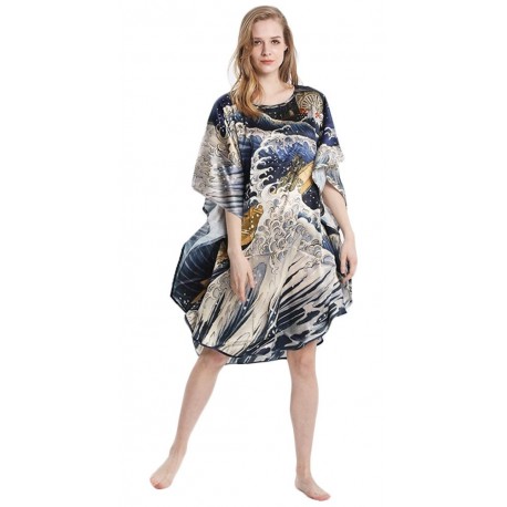 Grace Silk 100% Silk Nightgown, Sampan on the Sea, Blue