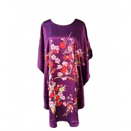 Grace Silk 100% Silk Nightgown, Winter Blossoms, Purple