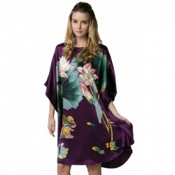 Grace Silk 100% Silk Nightgown, Hand Painted, Ducks in a Lotus Pond, Purple