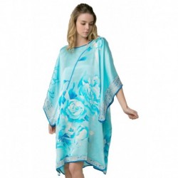 Grace Silk 100% Silk Nightgown, Hand Painted Peony & Bamboo Leaves, Blue