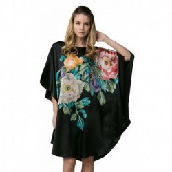 Grace Silk 100% Silk Nightgown, Hand Painted New Millennium Peony, Black/Yellow