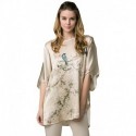 Grace Silk 100% Silk Nightgown/Tunic, Birds and Cherry Blossom, Beige