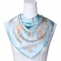 100% Silk Scarf With Hand Rolled Edges, Large, Jeweled Pegasus, Light Blue
