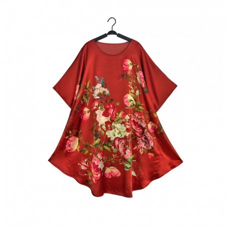 Grace Silk 100% Silk Nightgown, Fragrant Flowers, Venetian Red