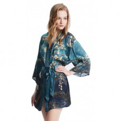 Grace Silk 100% Silk Mini Kimono, Painted Plum Blossom, Bluegreen