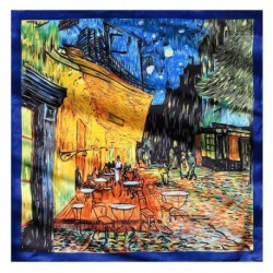 100% Silk Scarf With Hand Rolled Edges, Large, Vincent van Gogh, Open Air Cafe