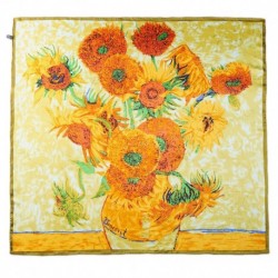 100% Silk Scarf With Hand Rolled Edges, Large, Vincent van Gogh, Sunflowers