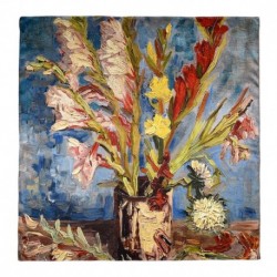 100% Silk Scarf, Large, Vincent van Gogh, Vase with Gladioli and Chinese Asters