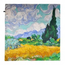 100% Silk Scarf, Large, Vincent van Gogh, Wheat Field with Cypresses