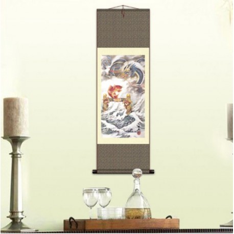 Grace Art Asian Wall Scroll, Carp Jumping into the Dragon Gate