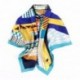 100% Silk Scarf With Hand Rolled Edges, Large, Popular Patterns, Multicolored w Blue Trim