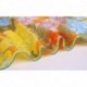 100% Silk Scarf With Hand Rolled Edges, Large, Floral Garden, Multicolored w Yellow/Blue Trim