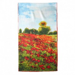 100% Silk Scarf, Oblong, With Hand Rolled Edges, Claude Monet, Corn Poppies