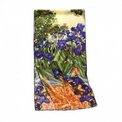 100% Silk Scarf, Oblong, With Hand Rolled Edges, Vincent van Gogh, Irises in the Garden